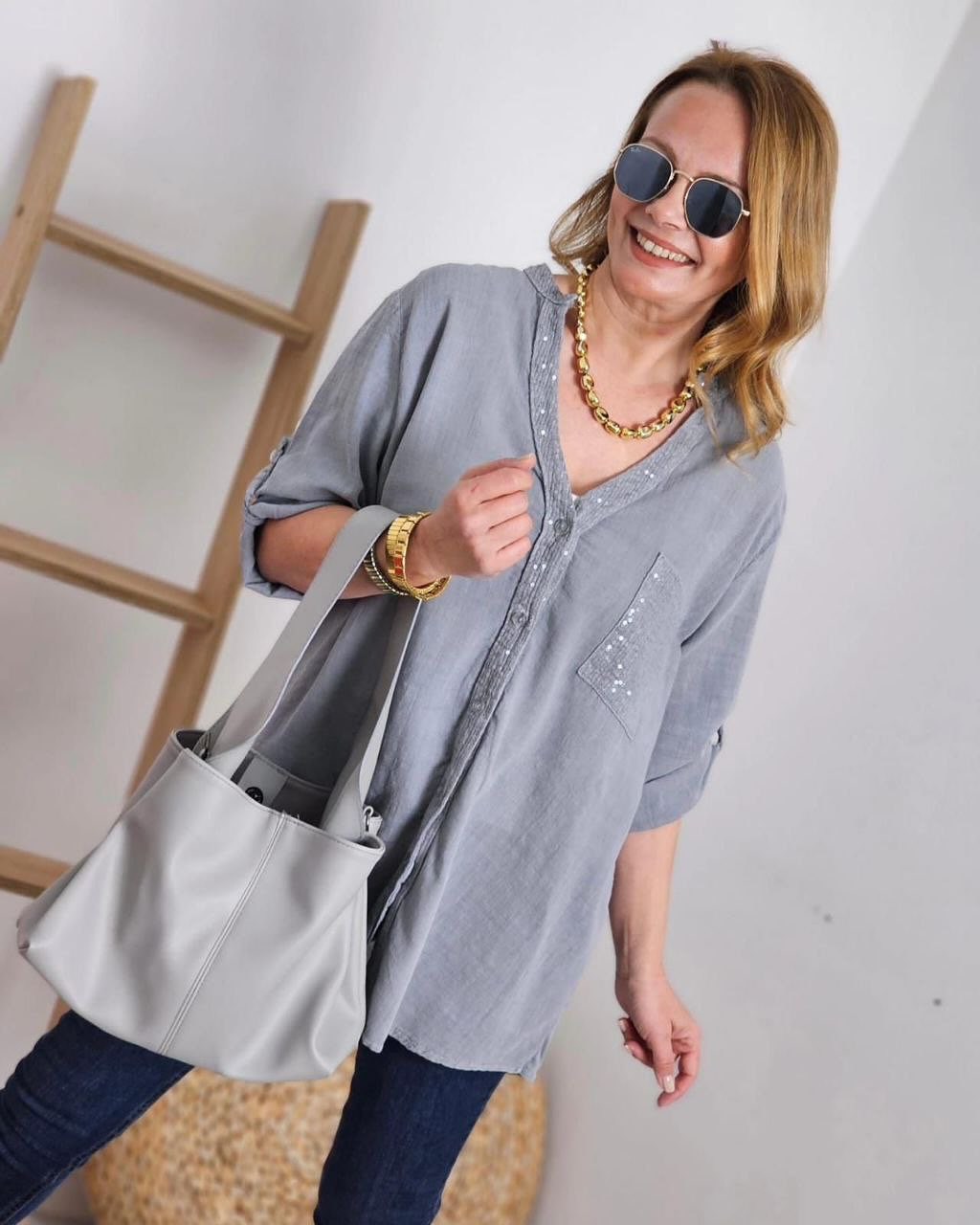 شومیز لینن پولکدار