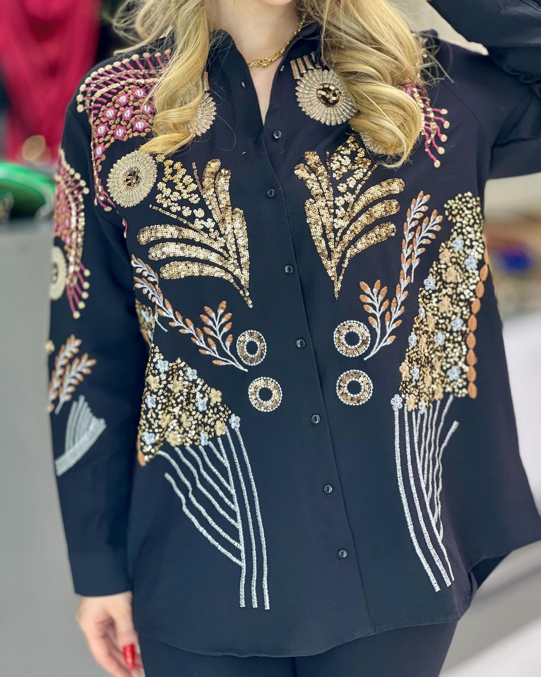 شومیز مجلسی پولکدوزی ترک طرح گندم